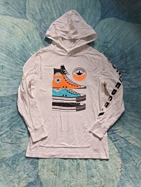 Converse Kids White Hoodie Tee with Orange & Teal Sneaker Graphic